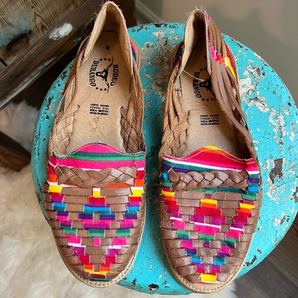 Rodeo Durango multi color huarache flats Southwestern western Genuine leather